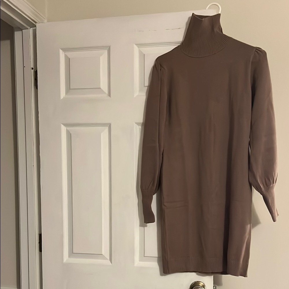 Elegant Taupe Turtleneck Dress